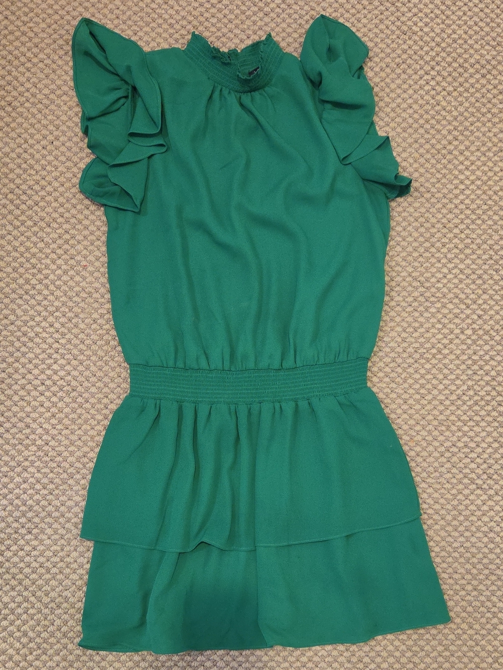 1.STATE Emerald Green Smocked Waist Mini Dress Sz Med